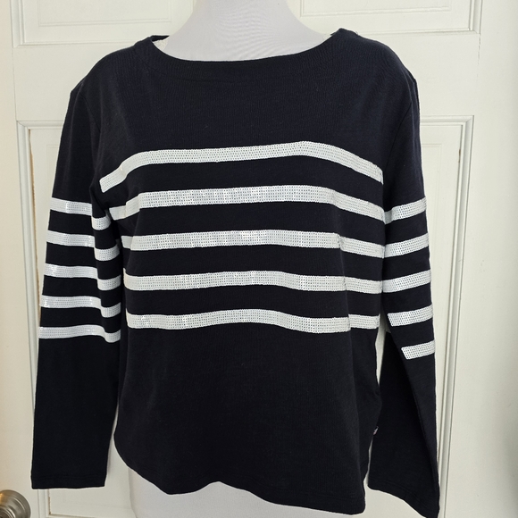 Nautica Tops - Nautica Jeans Nautical Breton Sequin Stripped Women's Long Sleeve Shirt Sz XS